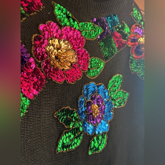 Vintage JJ FARGO 80s Sequined Floral Sweater ✨ - Picture 4 of 5